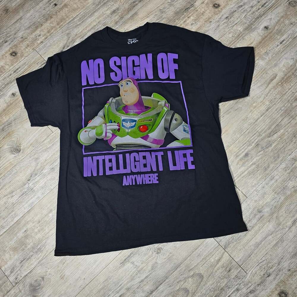 Toy Story Buzz Lightyear No Sign Of Intelligent Life T-Shirt Size XL Black